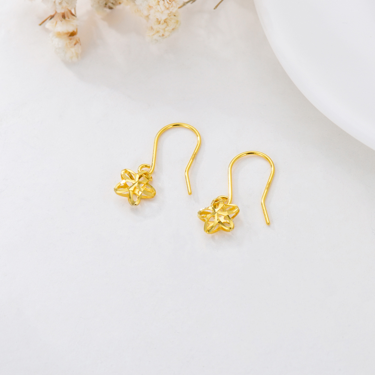 Boucles d'oreilles pendantes en or 18K Fleur de pêcher-4