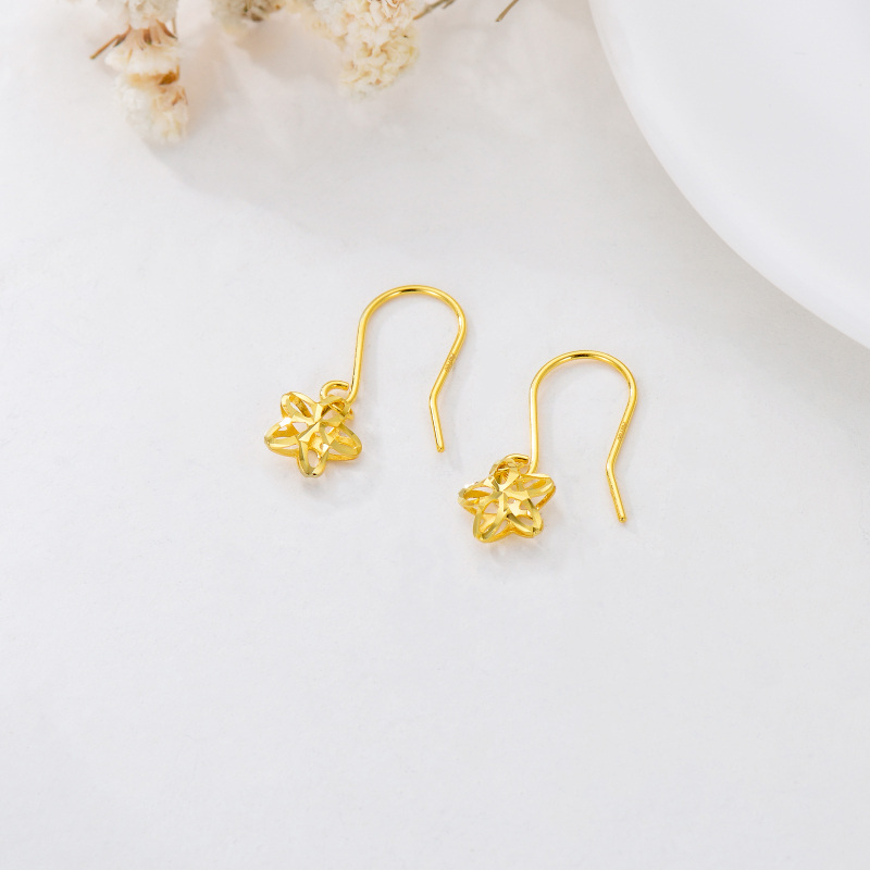 Brincos em ouro 10K em forma de flor de pêssego-4