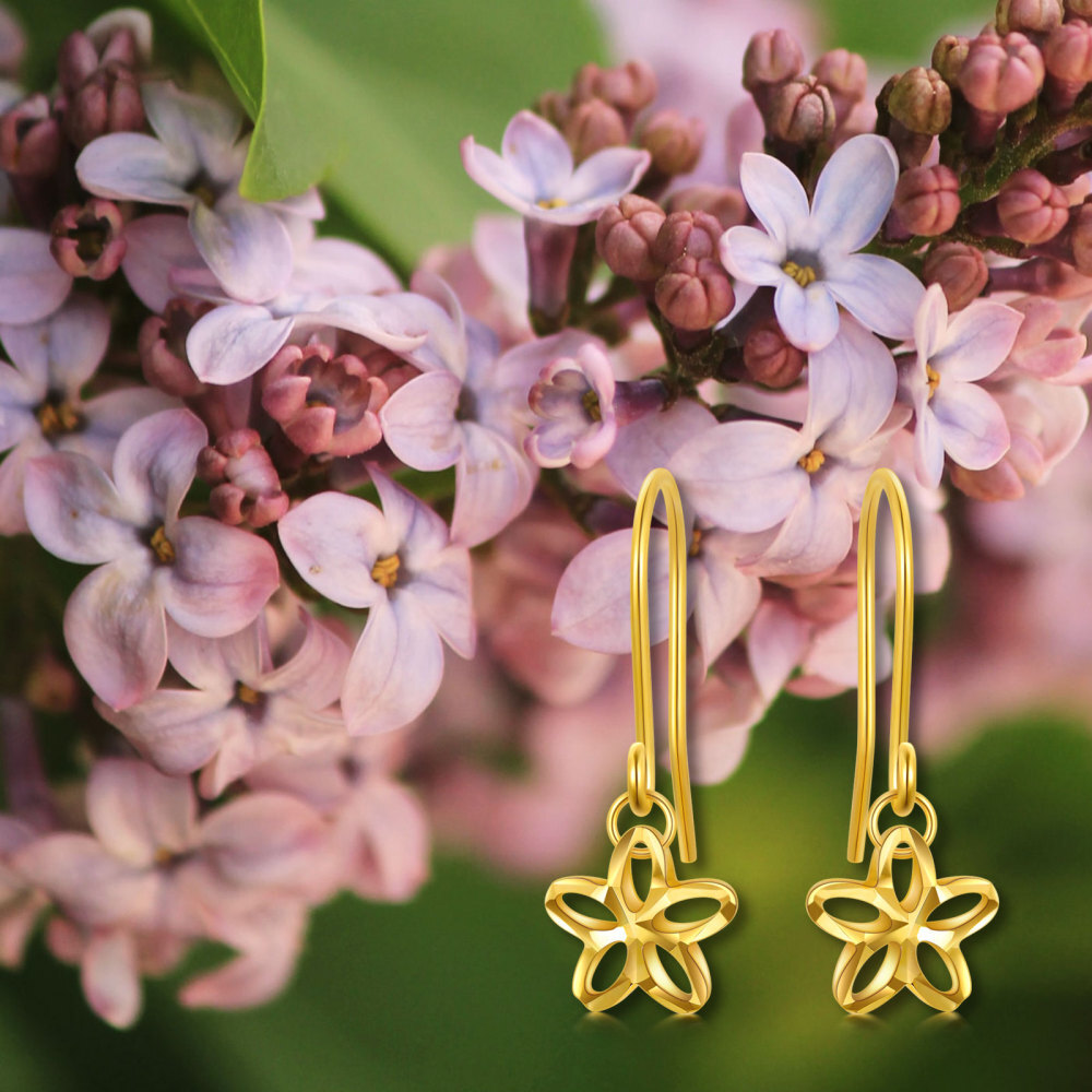 10K Gold Peach Blossom Drop Earrings-5