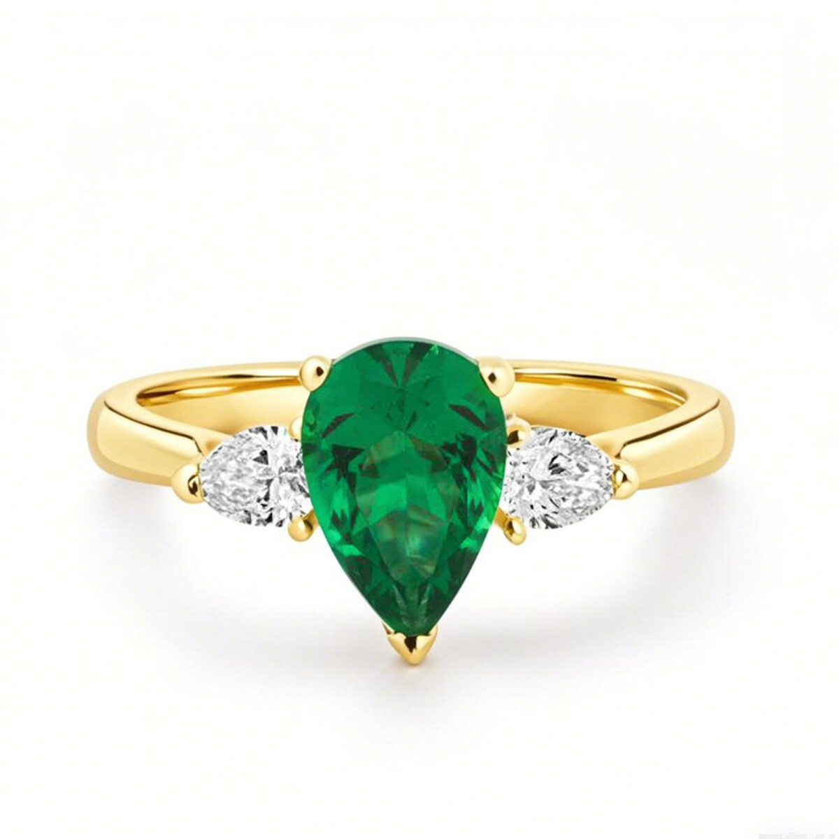 Anillo de compromiso de oro de 14 quilates con esmeralda talla pera y 0,4 quilates de peso total de diamantes.-1