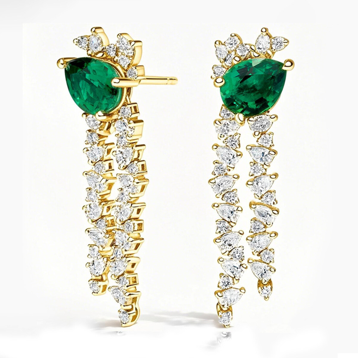 10K Gold Pear Cut Emerald & 1.9 CT.T.W. Diamond Drop Earrings-1
