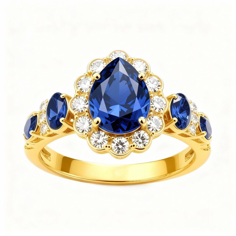 Anel de Noivado em Ouro 10K com Diamante em Forma de Pêra-1