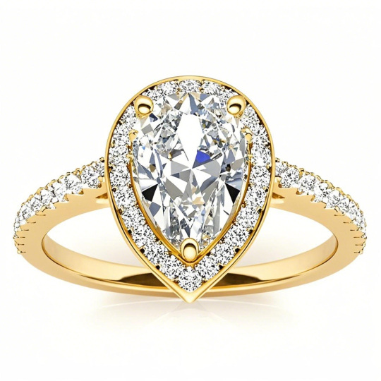 10K Gold Pear Cut Halo Moissanite Engagement Ring