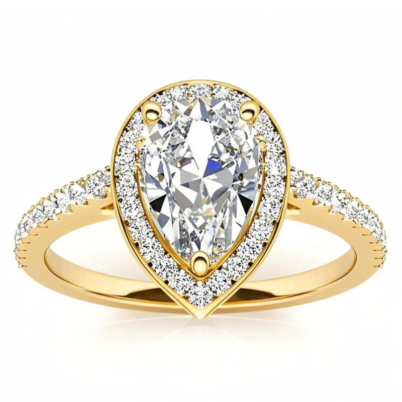 Anillo de compromiso de oro de 14 quilates con halo de moissanita talla pera-1