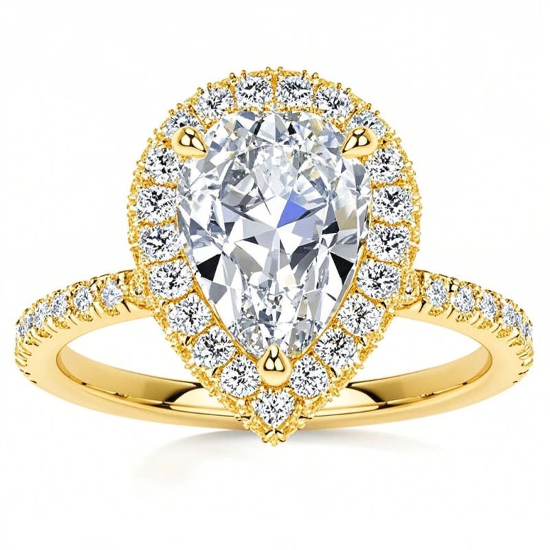 Anillo de compromiso de oro de 18 quilates con halo de moissanita talla pera-1