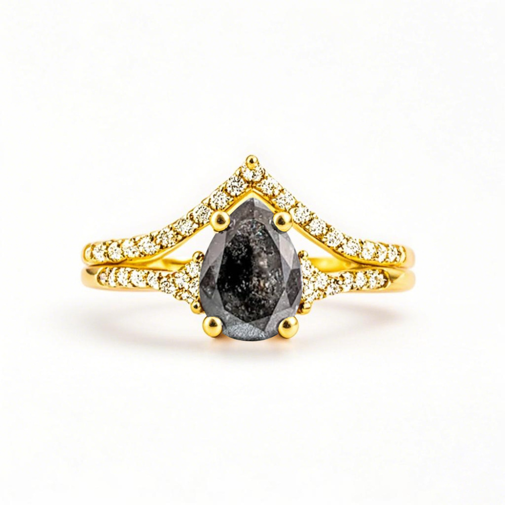18K Gold Pear Cut Herkimer Diamond Ring-1