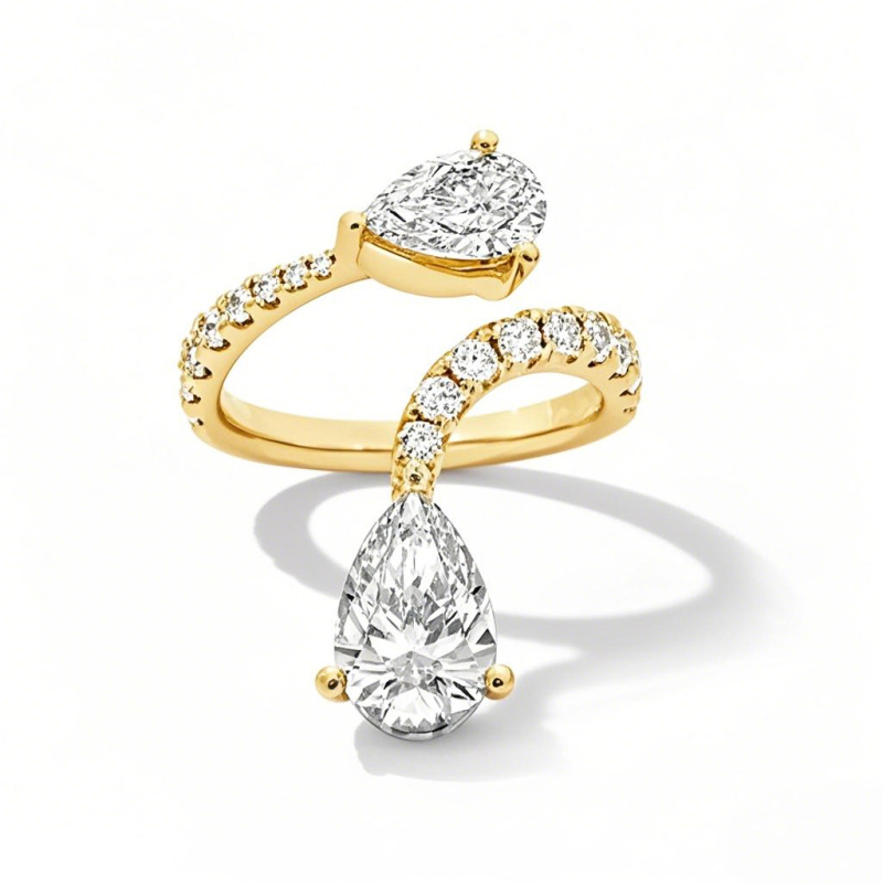 10K Gold Pear Cut Cut Lab Created Diamond Custom Open Ring F Color VS2 Clarity 3EX IGI Certified-4