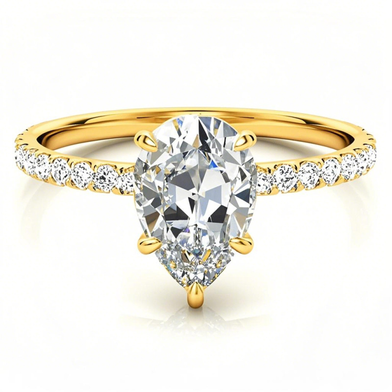 Pierścionek zaręczynowy z moissanitem w szlifie gruszkowym 14K ze złota-1