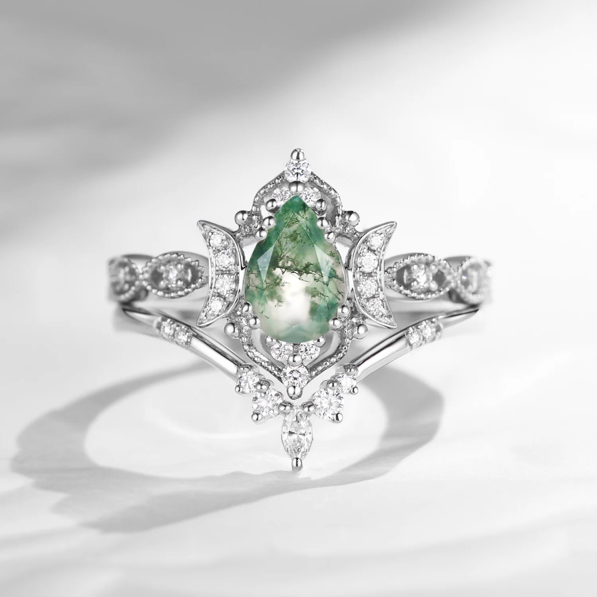 10K Gold Pear Cut Moon Moss Agate Engagement Ring-7