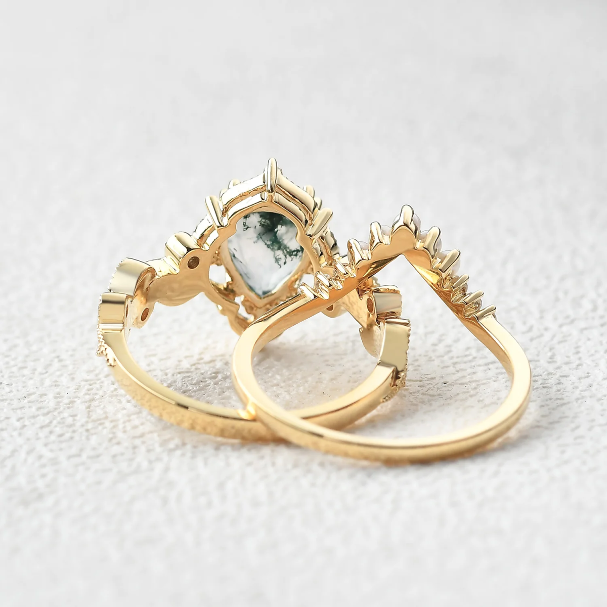 Anillo de compromiso de ágata musgosa con corte de pera en oro de 14 quilates-5