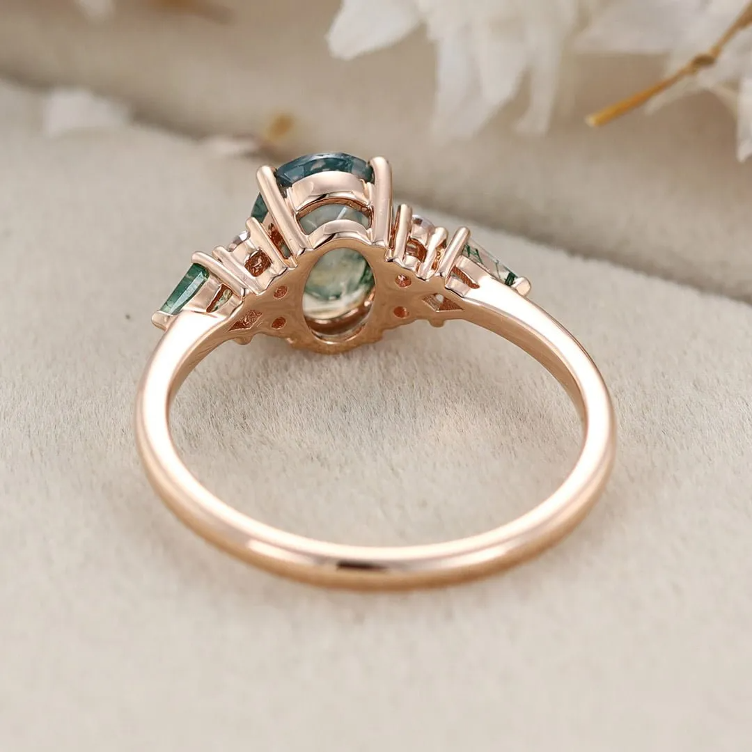 14K Gold Pear Cut Moss Agate Engagement Ring-8