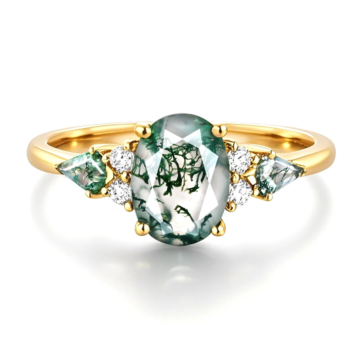 Anillo de compromiso de ágata musgosa con corte de pera en oro de 10 quilates-1