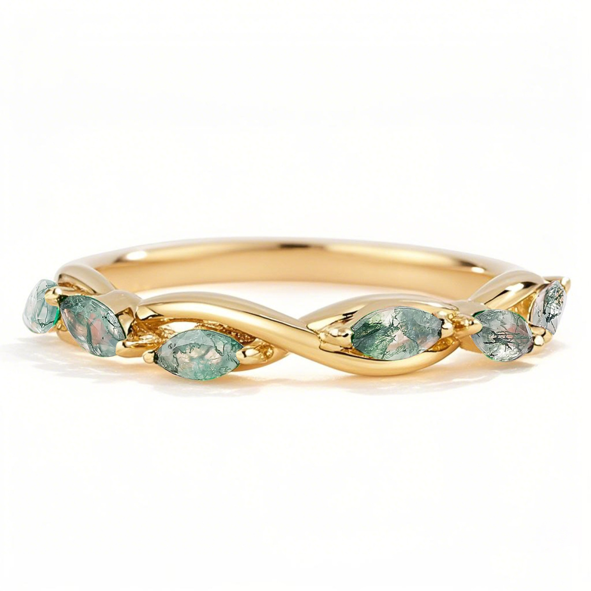 18K Gold Pear Cut Moss Agate Ring-1