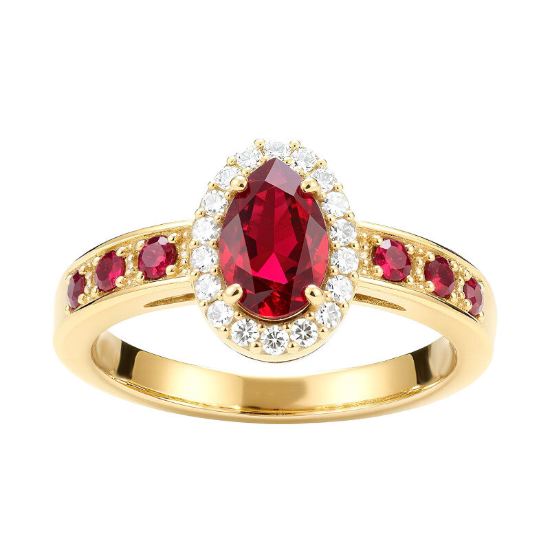 Pierścionek zaręczynowy z rubinem w szlifie gruszkowym ze złota próby 10K-1