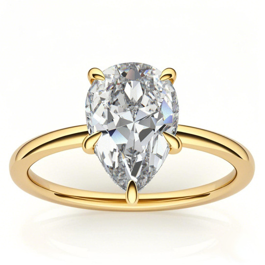 10K Gold Pear Cut Solitaire Moissanite Engagement Ring