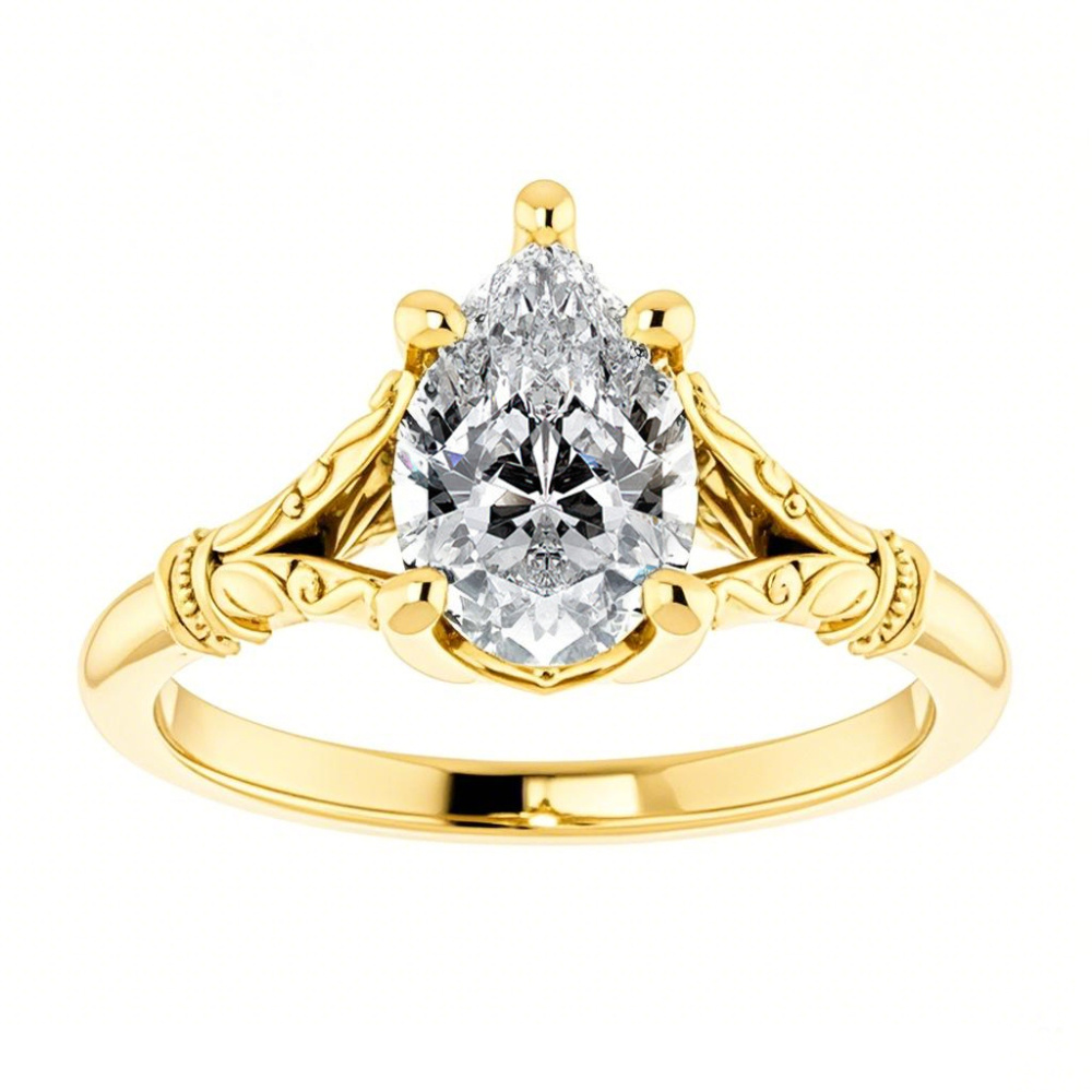 18K gouden peervormige solitaire moissanite verlovingsring-1