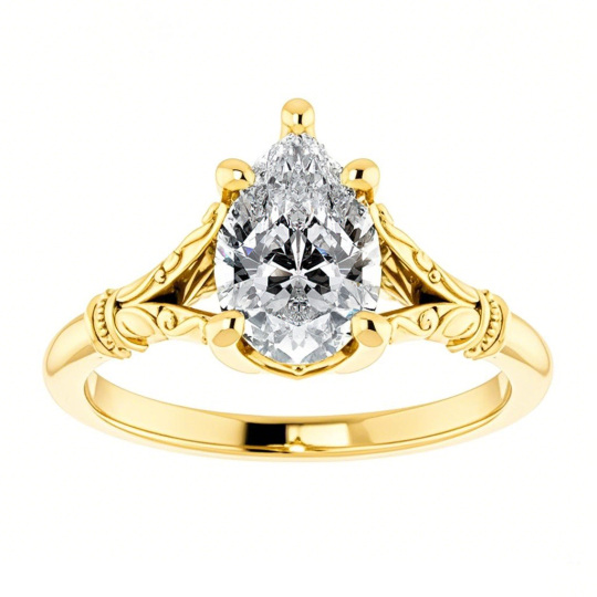 10K Gold Pear Cut Solitaire Moissanite Engagement Ring
