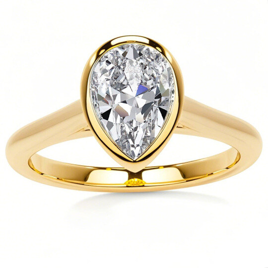 10K Gold Pear Cut Solitaire Moissanite Engagement Ring
