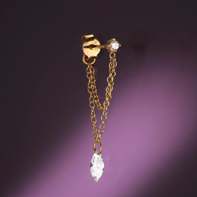 14K Gold Pear Cubic Zirconia Drop Earrings for Women-3