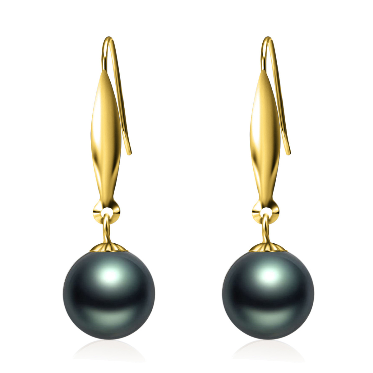 10K Gold Pearl Bead Drop Earrings-1