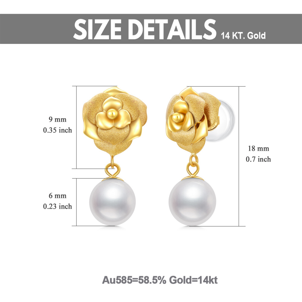 10K Gold Pearl Bead Drop Earrings-5