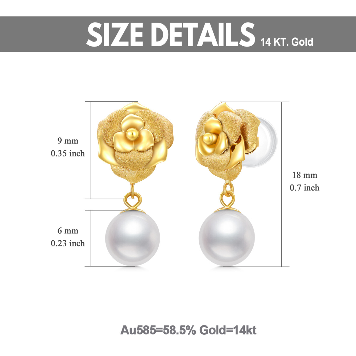 18K Gold Pearl Bead Drop Earrings-5