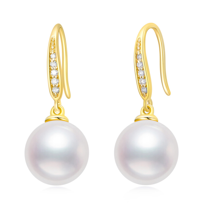 10K Gold Pearl Bead Drop Earrings-16