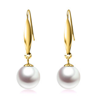 18K Gold Pearl Bead Drop Earrings-1