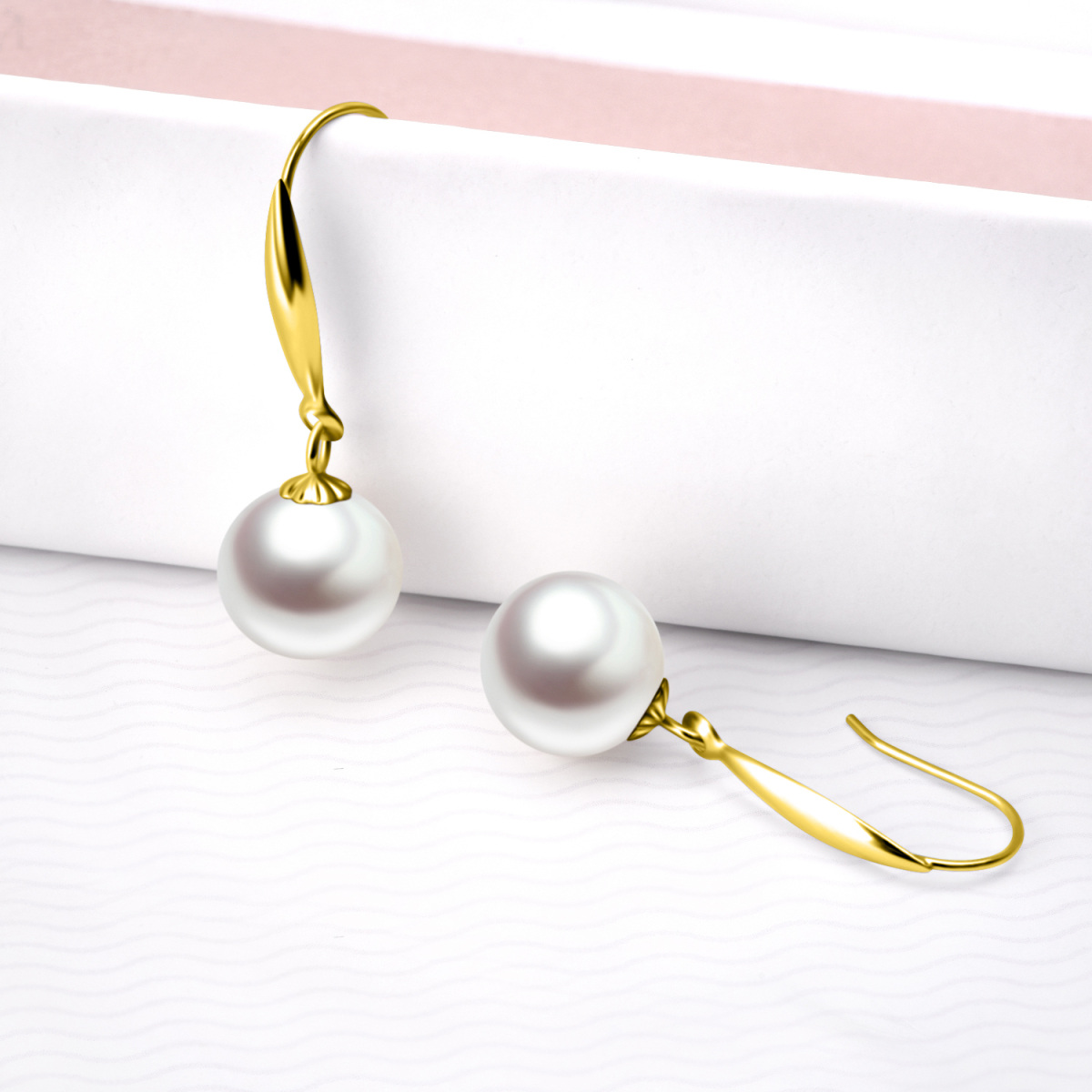 18K Gold Pearl Bead Drop Earrings-3