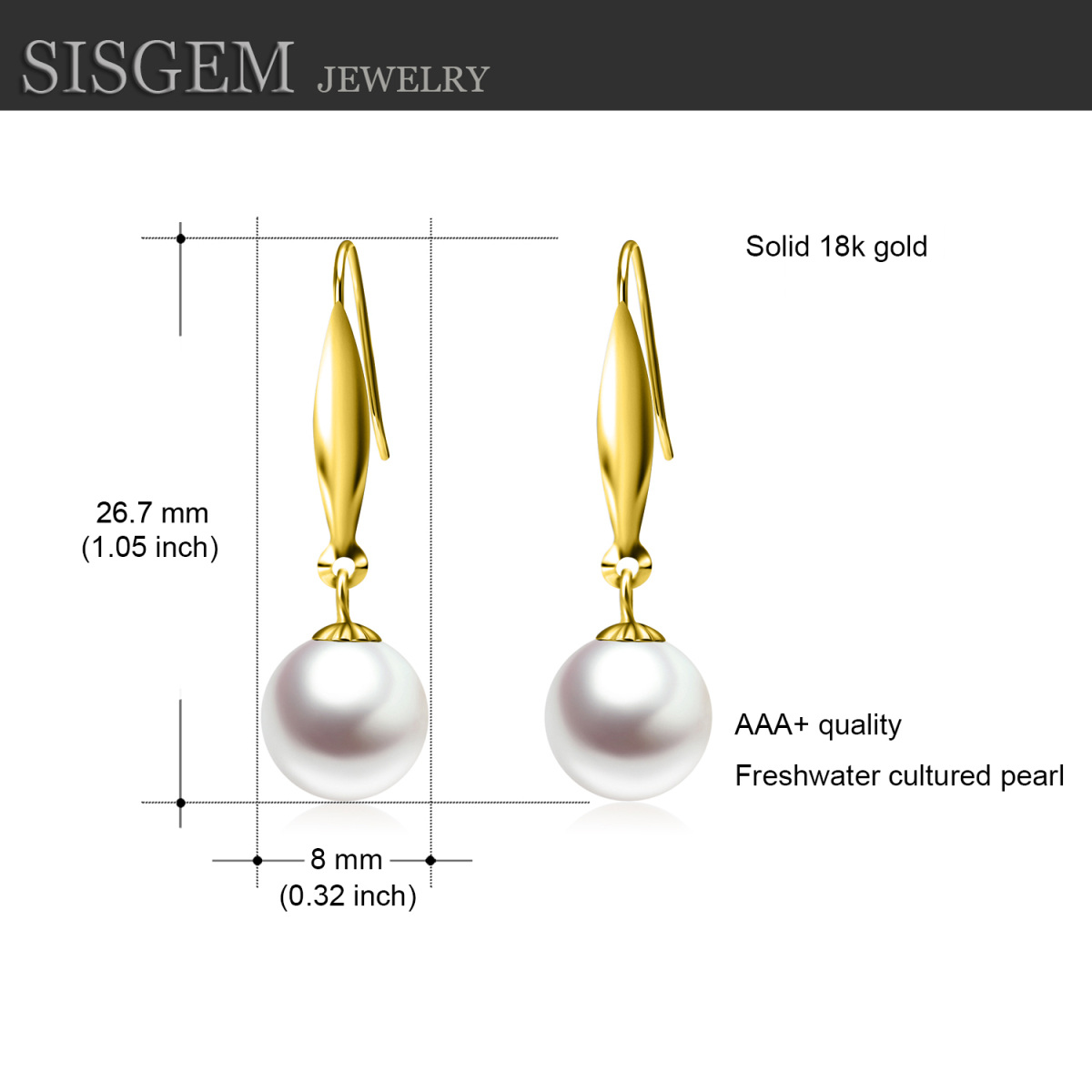 18K Gold Pearl Bead Drop Earrings-5