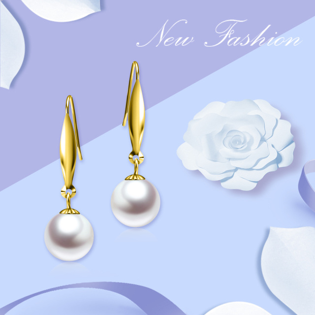 18K Gold Pearl Bead Drop Earrings-6