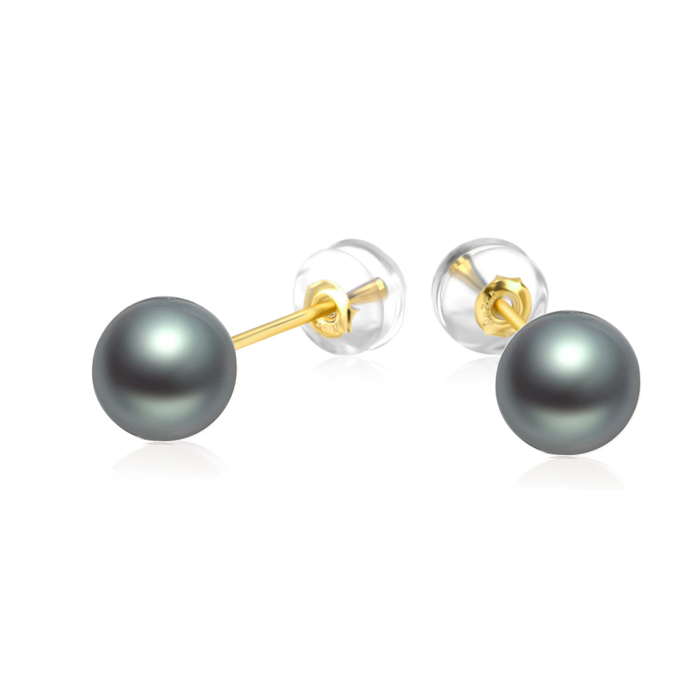 10K Gold Pearl Bead Stud Earrings-2