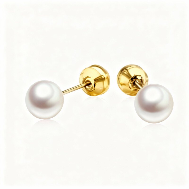 10K Gold Pearl Bead Stud Earrings-1