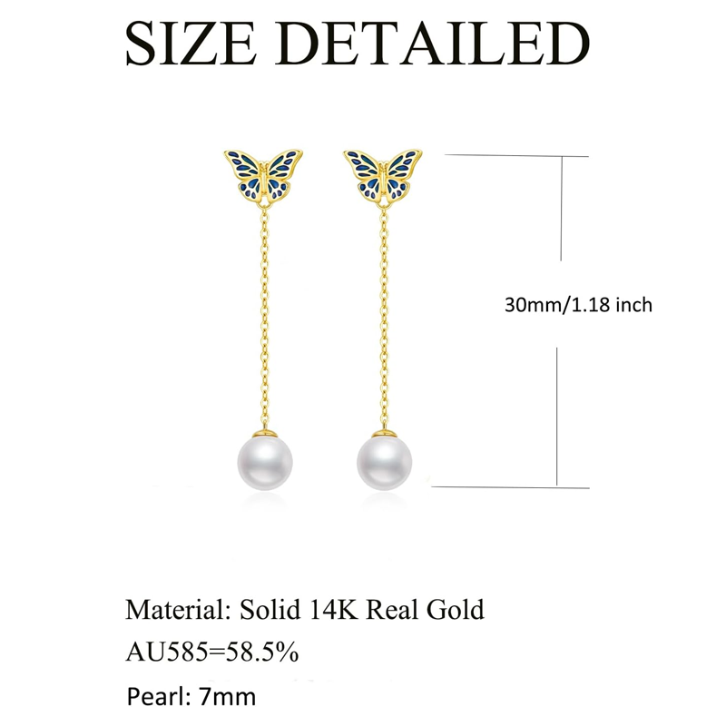 Gold Vermeil Pearl Butterfly Drop Earrings for Women-3