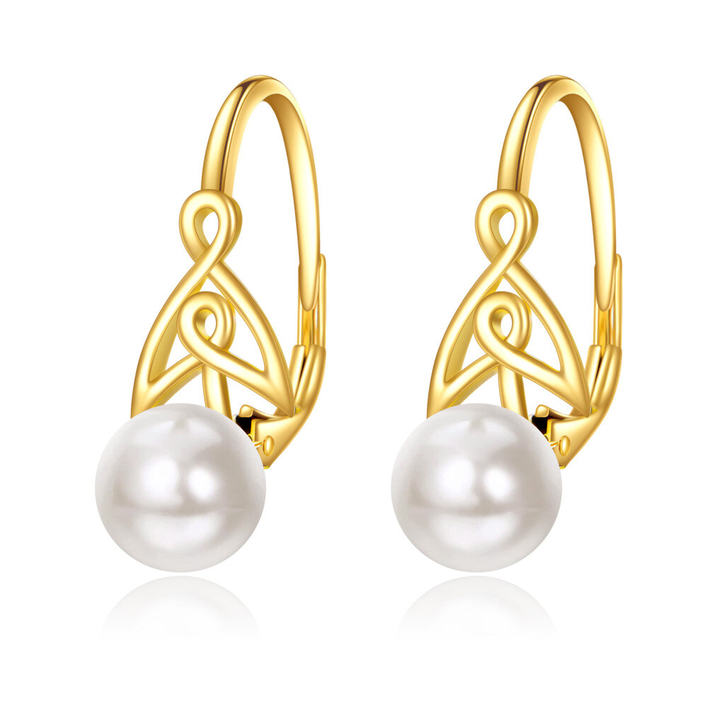 10K Gold Pearl Celtic Knot Hoop Earrings-1