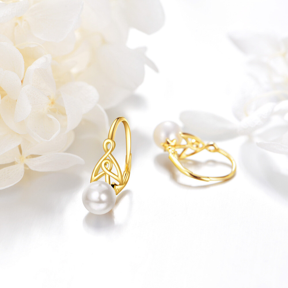 10K Gold Pearl Celtic Knot Hoop Earrings-3