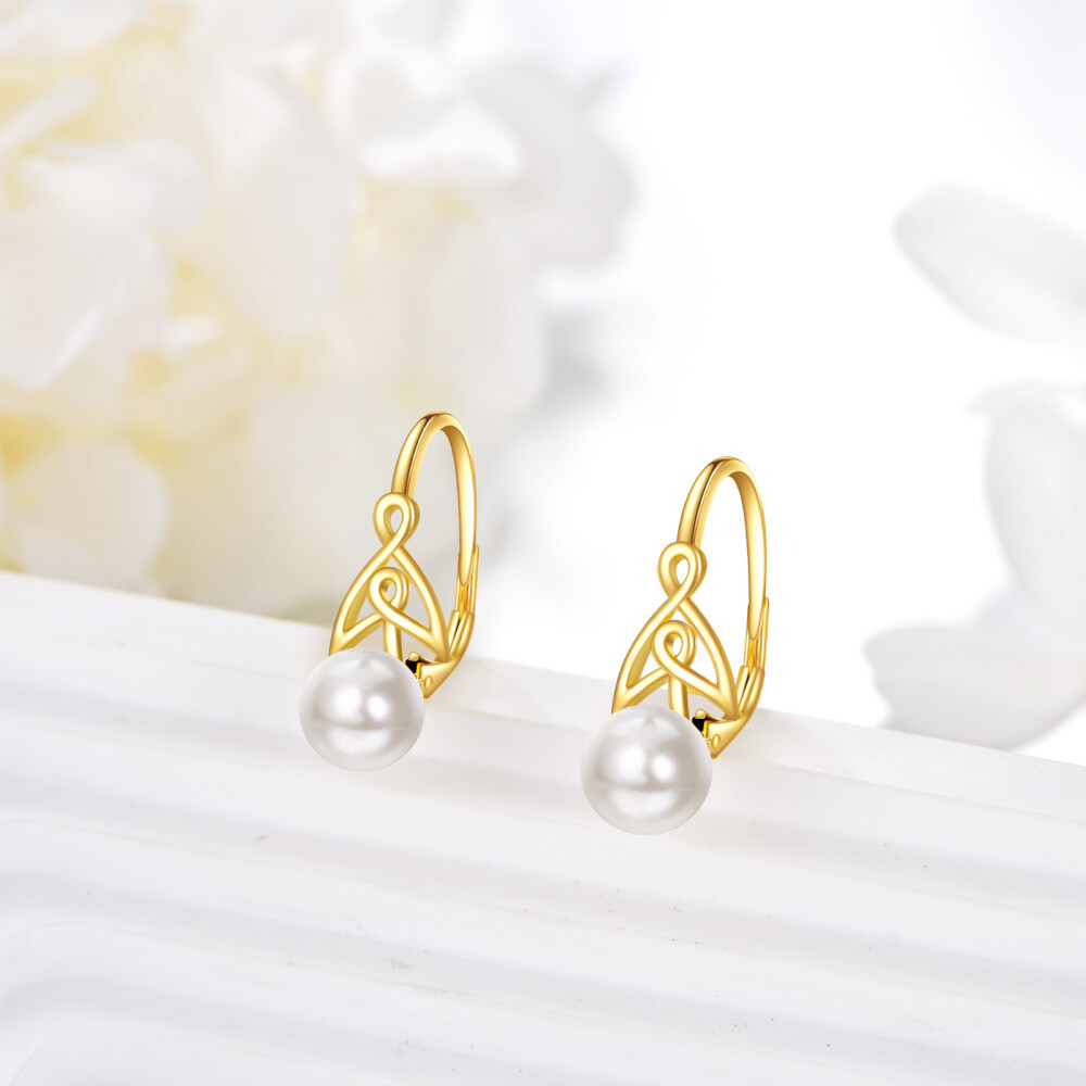 10K Gold Pearl Celtic Knot Hoop Earrings-4