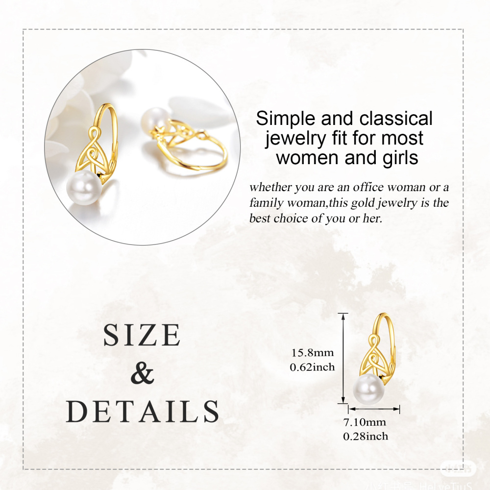 10K Gold Pearl Celtic Knot Hoop Earrings-5