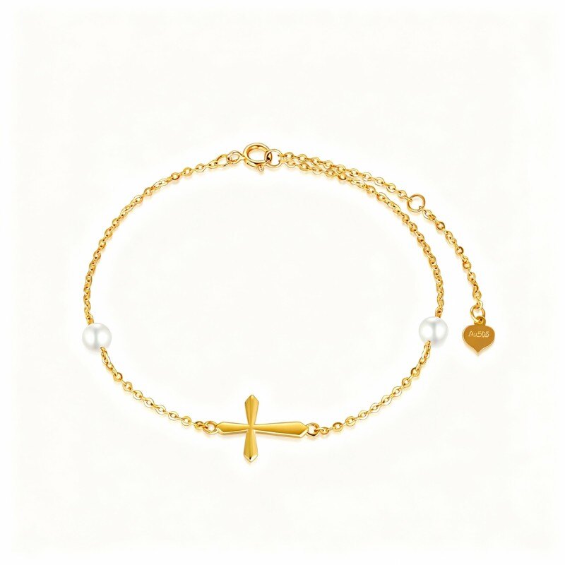 سوار من الذهب عيار 10 قيراط مرصع باللؤلؤ-1