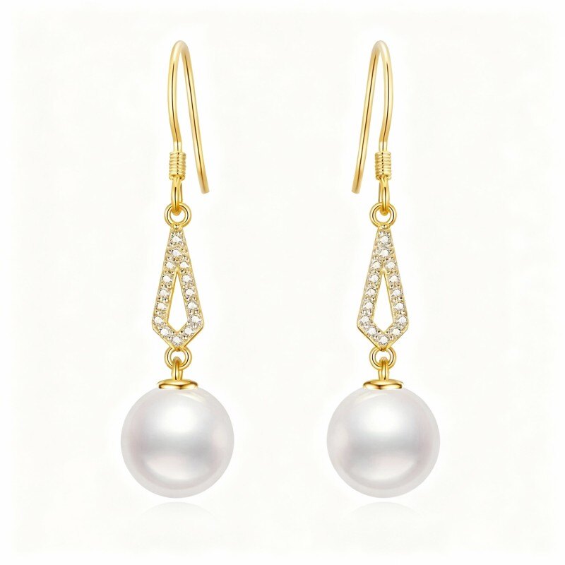 أقراط متدلية من الذهب عيار 10 قيراط على شكل لؤلؤة-1