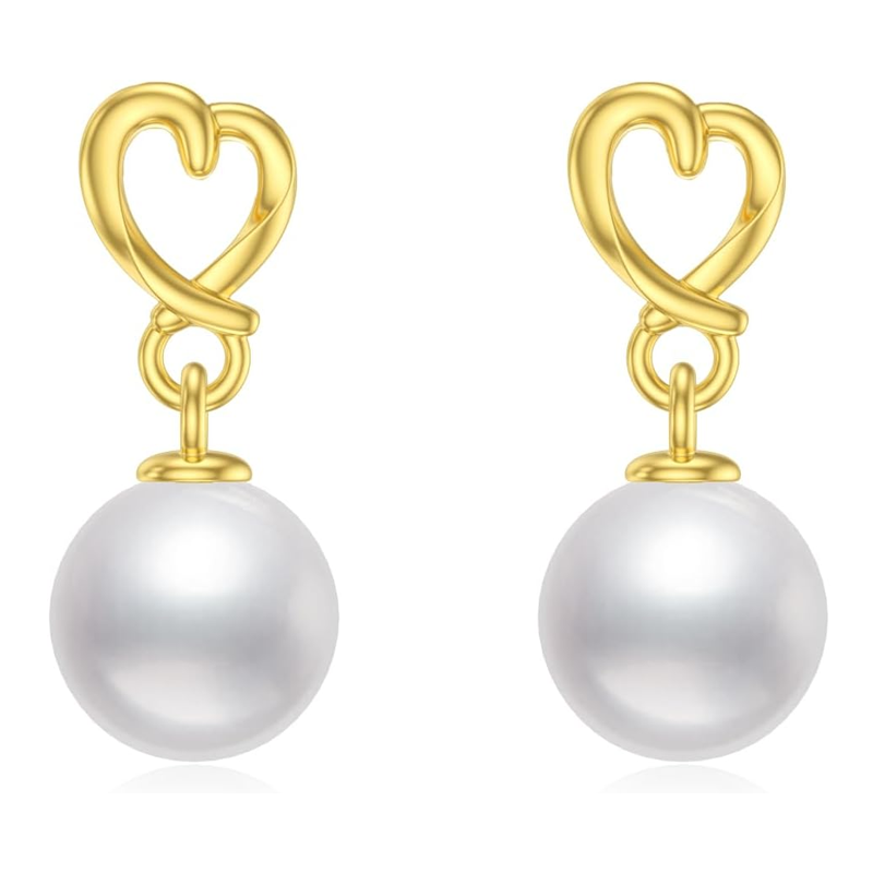 Gold Vermeil Pearl Heart Drop Earrings for Women-1