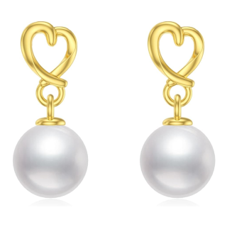 Gold Vermeil Pearl Heart Drop Earrings for Women-11