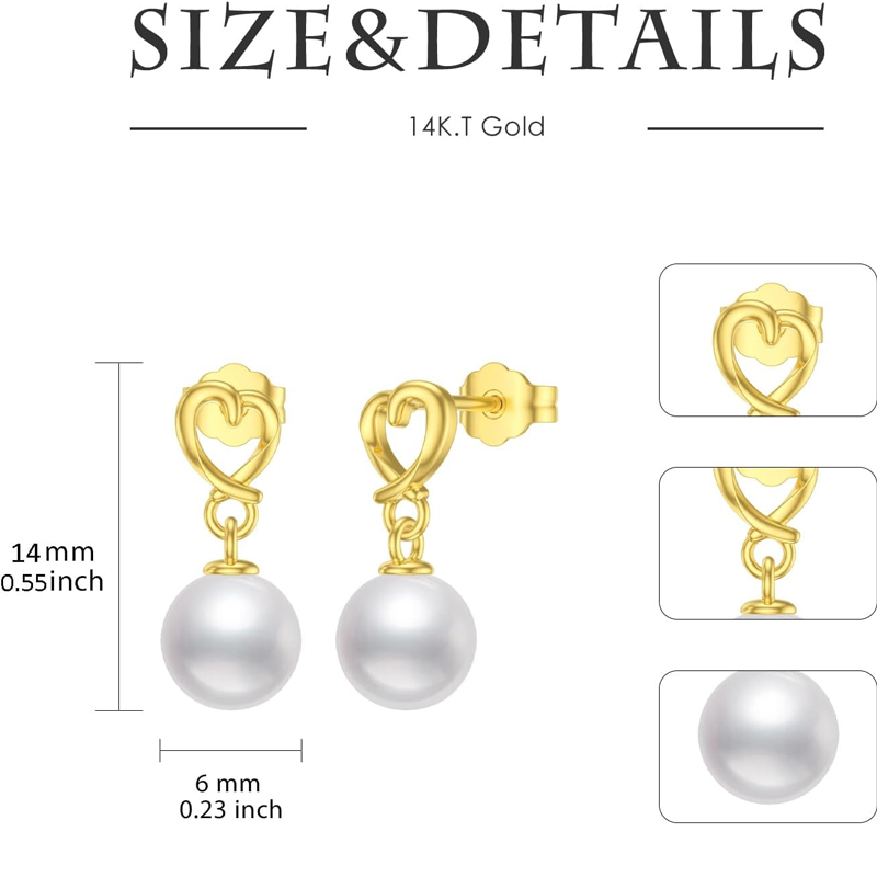 Gold Vermeil Pearl Heart Drop Earrings for Women-5