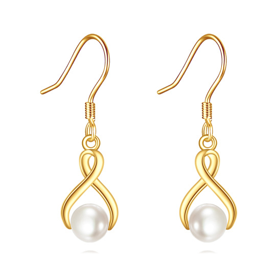 10K Gold Pearl Infinity Symbol Drop Earrings