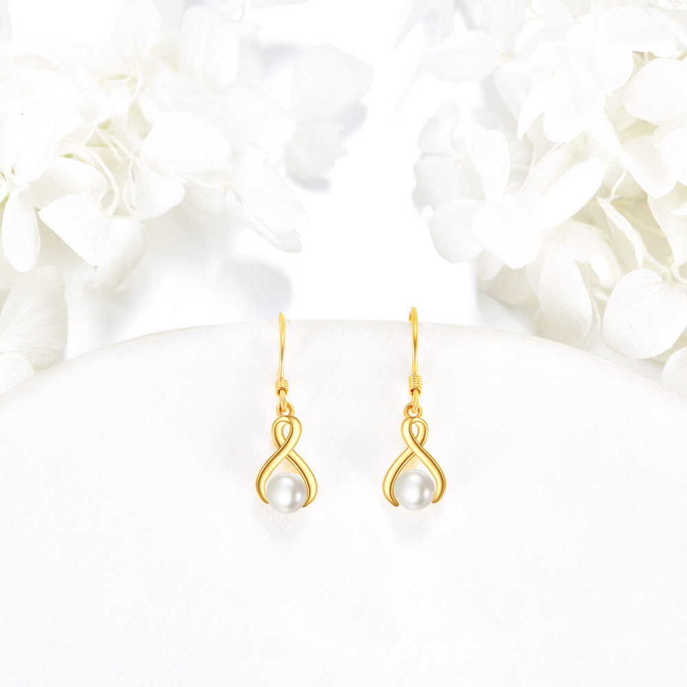 10K Gold Pearl Infinity Symbol Drop Earrings-4