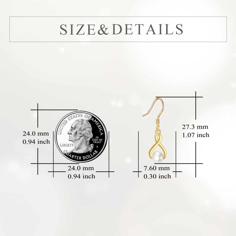10K Gold Pearl Infinity Symbol Drop Earrings-5