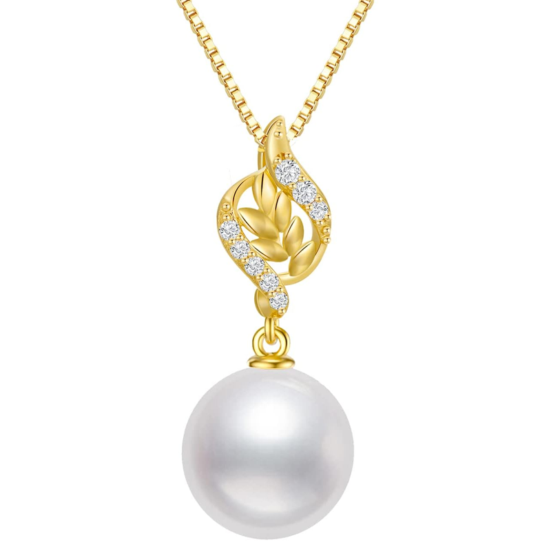 Gold Vermeil Pearl Leaves Necklace for Women-1