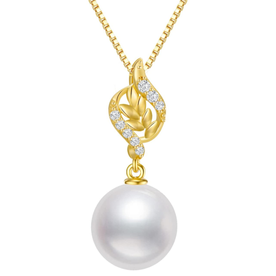 Gold Vermeil Pearl Leaves Necklace for Women