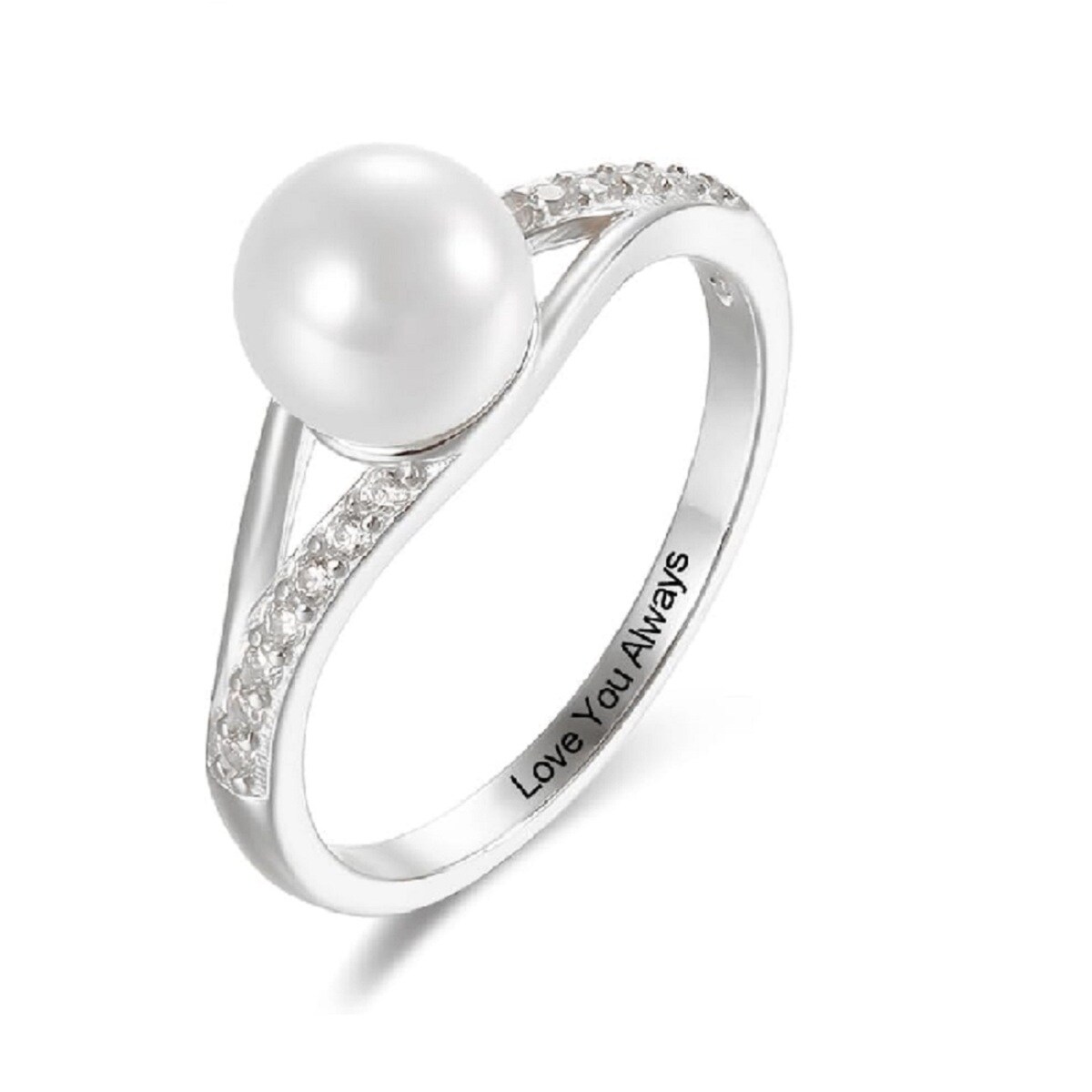 10K White Gold Pearl Personalized Engraving Engagement Ring-1