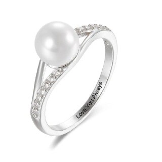 10K White Gold Pearl Personalized Engraving Engagement Ring-50